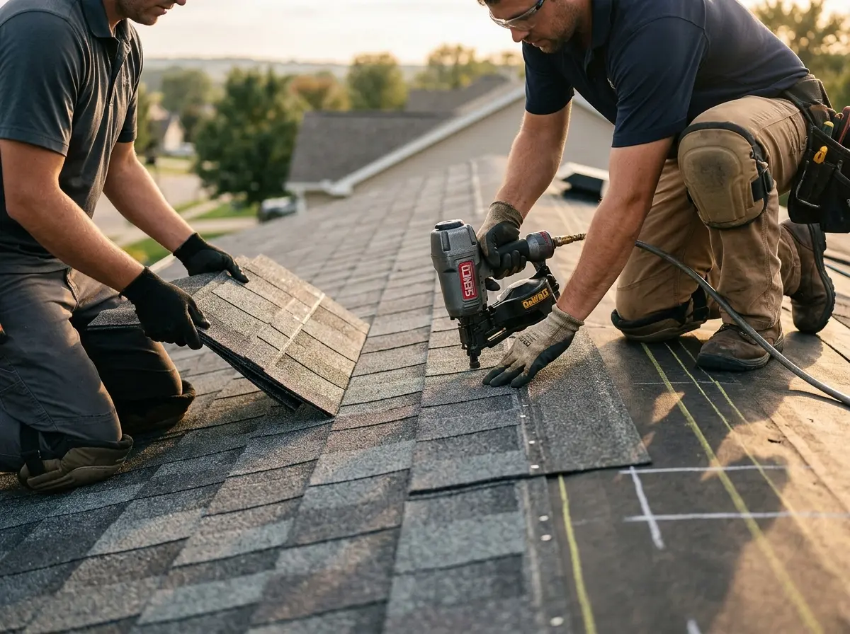 Professional roofer working on a residential roof in King City